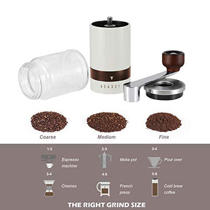 VUCCHINI Manual Coffee Grinder 2-3 Cups Vintage Hand Coffee Mill with Ceramic Burrs 6 External Adjustable Settings - Portable Espresso Burr Grinder