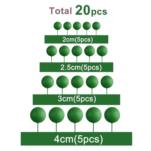 Dark Green Cake Topper Balls 20 Pcs for Birthday Party Decorations