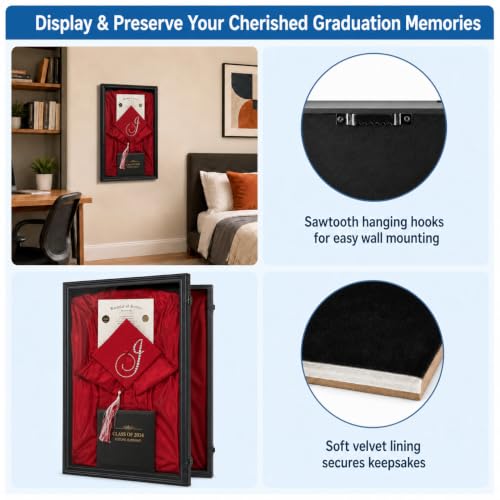 Graduation Shadow Box Frame with Lock - Small Black Wall Display, 17x23in
