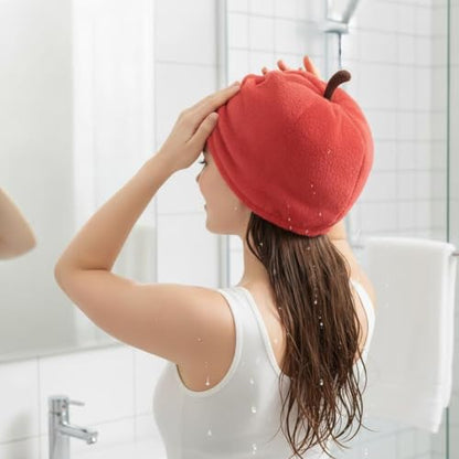 Cartoon Microfiber Hair Drying Towel Cap - Red, Fast Absorbent & Soft for Home Gym