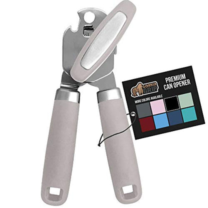 The Original Gorilla Grip Heavy Duty Stainless Steel Smooth Edge Manual Hand Held Can Opener With Soft Touch Handle, Rust Proof Oversized Handheld Easy Turn Knob, Large Lid Openers, Almond