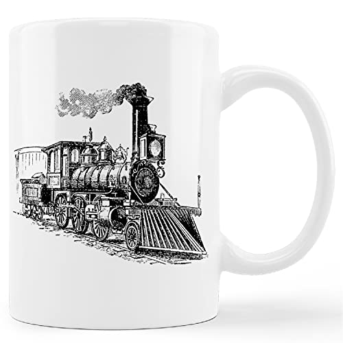 Retro Train Mug - Vintage Locomotive Ceramic Coffee Cup 11oz - Train Enthusiast Gift