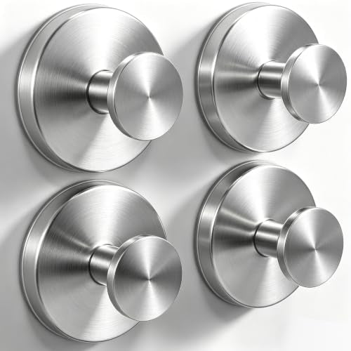 Brushed Silver 4 Pack Suction Cup Hooks for Bathroom No Drill Towel & Robe Hangers