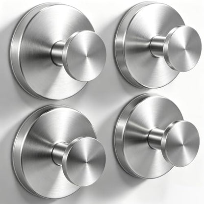 Brushed Silver 4 Pack Suction Cup Hooks for Bathroom No Drill Towel & Robe Hangers
