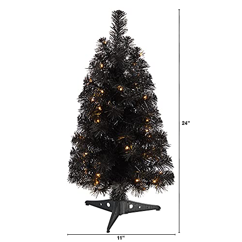 2ft Black Artificial Christmas Tree with 35 LED Lights - Pre-Lit Holiday Decor