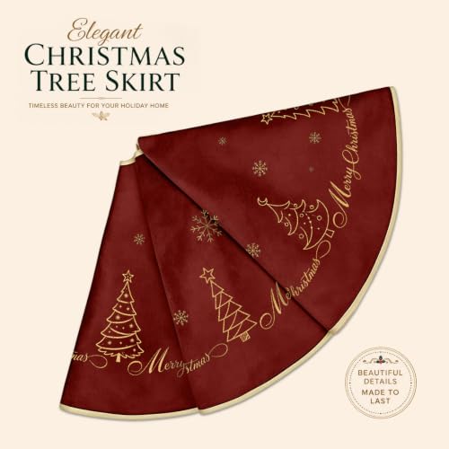 Christmas Tree Skirt Gold Embroidery 60 Inch Red Velvet Tree Decor - Variation of Tree Red / 60 Inch