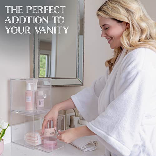 Oizeir Acrylic Drawer Organizer 2-Pack – Clear Stackable Storage Drawers for Makeup, Skincare, Vanity, Bathroom, Under Sink, Kitchen & Office – Non-Slip, Durable, Multi-Purpose Organizer Bins