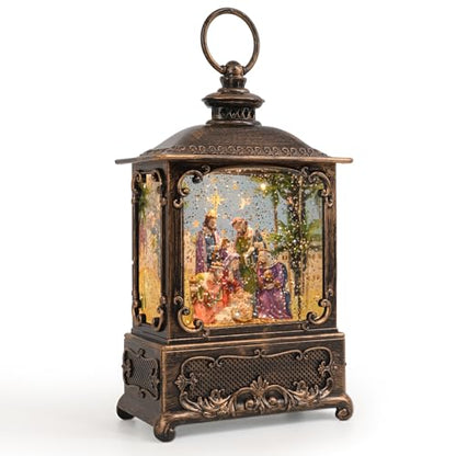 Nativity Snow Globe Lantern Christmas Decor with Music Lighted Scene - Indoor Holiday Ornament