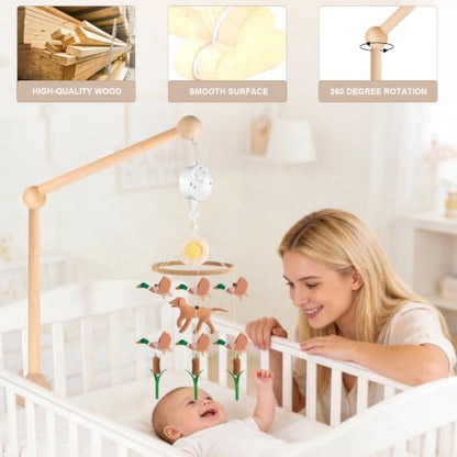 Baby Crib Mobile Arm with Rotating Music Box - Wooden Mobile Holder, 23 Inch, Nursery Decor - Variation of Holder