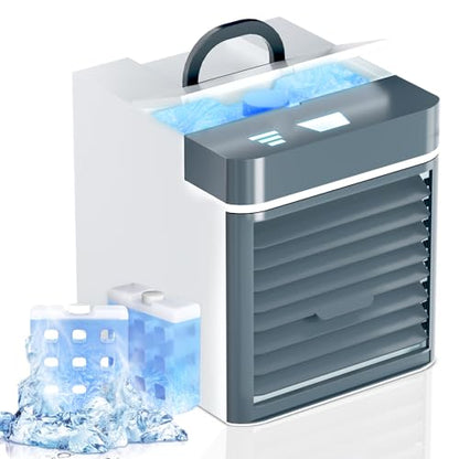 White Portable Air Conditioner, Mini Cooler with 3 Speeds, Anti-Leak Ice Personal AC for Room Desk Office Tent