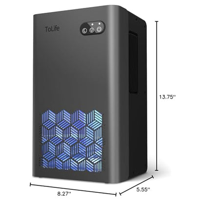 ToLife Dehumidifier for Home 95 OZ Water Tank, 1000 sq.ft Dehumidifiers for Basement Bedroom Bathroom with Auto Shut Off 7 Colors LED Light, Grey