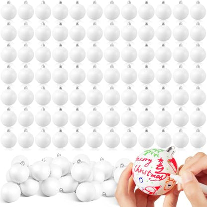 108 Pcs DIY Christmas Ornament Balls - 2.36 Inch White Holiday Decorations with Customizable Surface - Safe Plastic Tree Decor