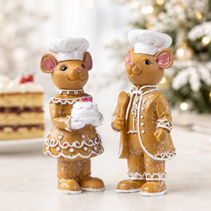 Gingerbread Christmas Decorations Set - Resin Holiday Figurines, Indoor Display