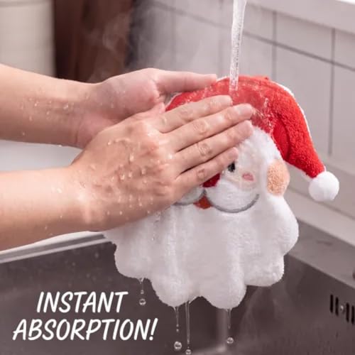 Christmas Coral Fleece Hand Towels Set with Hanging Hooks - 3 Pack