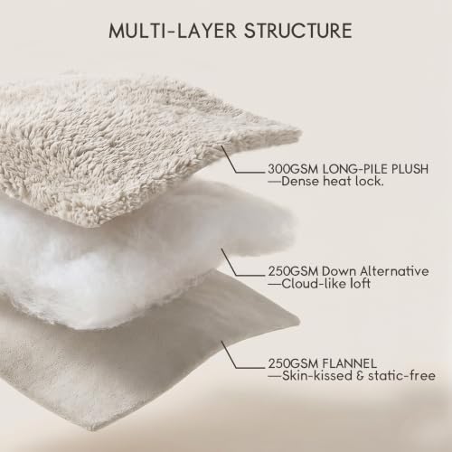 Queen Fleece Comforter Set - Thick Plush Fuzzy Bedding in Oatmeal, Dual-Side Cozy Fabric