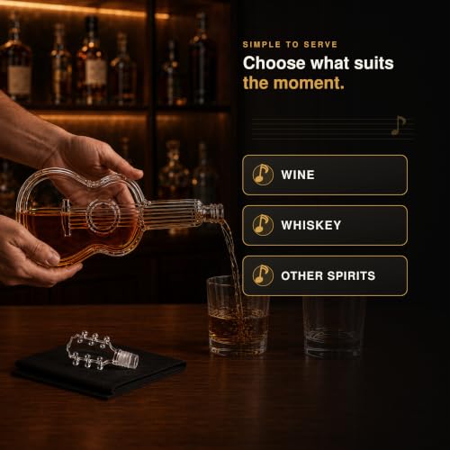 Guitar-Shaped Whiskey Decanter 1000ML Glass Spirit Bottle with Mahogany Base