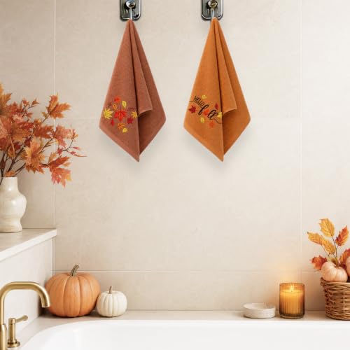 Fall Pumpkin Hand Towels Set - Autumn Embroidered Kitchen & Bathroom Towels, 3 Pack 14x30in
