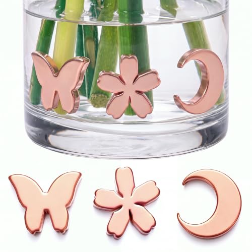 Copper Flower Food Set for Cut Flowers – Moon & Butterfly Shapes, Reusable Vase Decor