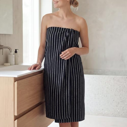 Black 28x55 Inch Bath Towels Set of 4 - Premium 100% Cotton Striped