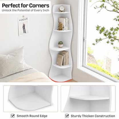 5‑Tier S‑Shaped Corner Shelf White Freestanding Curved Display Rack