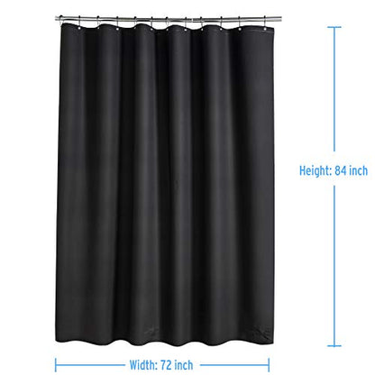 AmazerBath Plastic Shower Curtain, 72 x 84 Inches PEVA Shower Curtain with Heavy Duty Clear Stones and Grommet Holes, Waterproof Thick Bathroom Plastic Shower Curtains-Black
