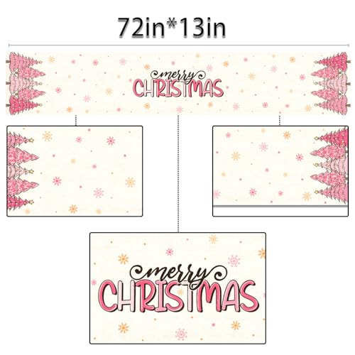 Pink Christmas Table Runner 13 x 72 Inches Holiday Home Decor Seasonal Kitchen