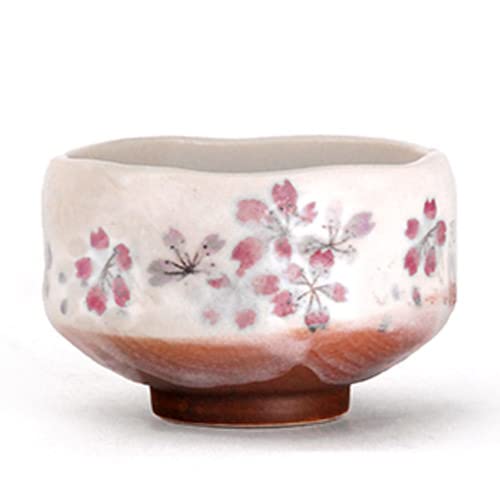 Happy Sales HSMB-SKFL3, Authentic Japanese Traditional Tea Ceremony Matcha Bowl Chawan Handcrafted in Japan, Pink Sakura Flower