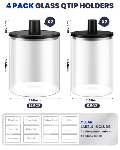 Black Glass Qtip Holder Dispenser - Bathroom Decor & Organizer, 4 Pack