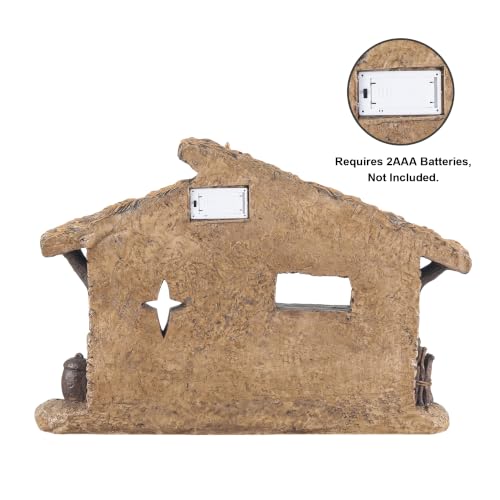 Lighted Nativity Scene Stable Creche - Hand-Painted Resin Christmas Figurines, 14.5" Height