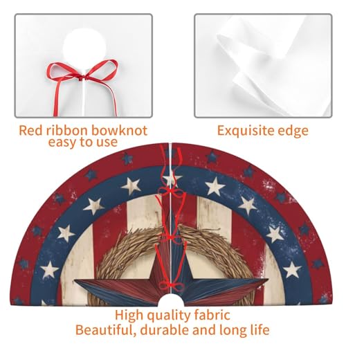 4th of July Patriotic Christmas Tree Skirt 36 Inch Star Pattern Holiday Decor