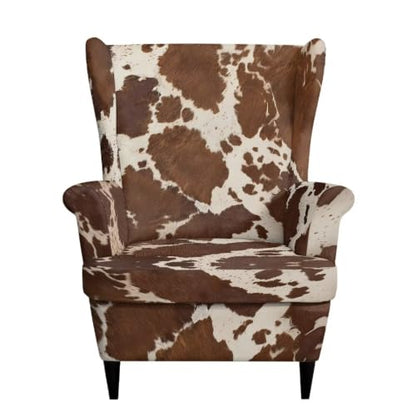 Stretch Wing Chair Slipcover Brown Cow Print 2 Piece Protect & Decor