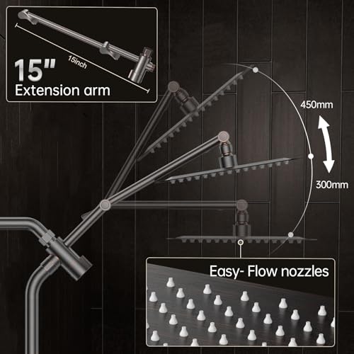 Veken All Metal 10" Brushed Gold Shower Head with Handheld, Luxurious Square Double Rain Shower Heads with Spray Combo, Dual High Pressure Detachable Rainfall Showerhead with Extension Arm, Long Hose