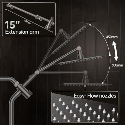 Veken All Metal 10" Brushed Gold Shower Head with Handheld, Luxurious Square Double Rain Shower Heads with Spray Combo, Dual High Pressure Detachable Rainfall Showerhead with Extension Arm, Long Hose