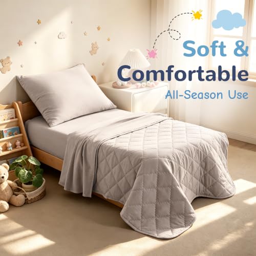 Toddler Comforter Bedding Set - Taupe 4-Piece Kids Bed Linen, Cozy & All-Season