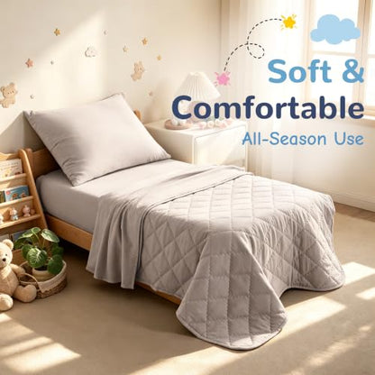 Toddler Comforter Bedding Set - Taupe 4-Piece Kids Bed Linen, Cozy & All-Season