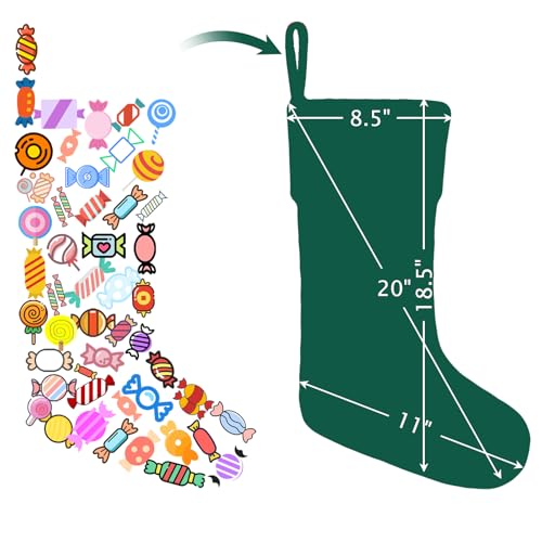 Large Green and White Christmas Stocking with Initial Letter C - 20 Inches Knit Embroidered Monogram Holiday Decor, Family Gift