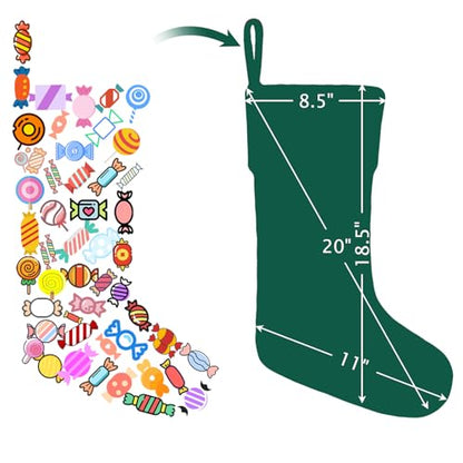 Large Green and White Christmas Stocking with Initial Letter C - 20 Inches Knit Embroidered Monogram Holiday Decor, Family Gift