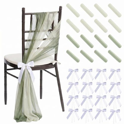 16 Pack 8ft Sage Green Wedding Chair Sashes with Bow Ties - Aisle Decor