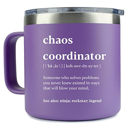 Purple 14oz Chaos Coordinator Tumbler Mug - Gifts for Women, Nurse, Teacher, Boss