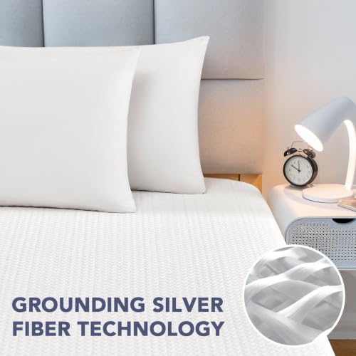 Grounding Fitted Sheet King Size Ivory White with Silver Fiber - Sleep & Wellness