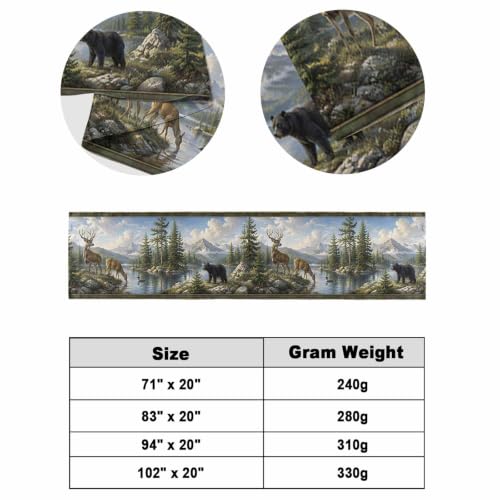 Green Forest Deer Bed Runner for King Bed 94x20 Satin Decor