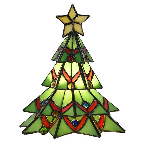 Tiffany Style Stained Glass Accent Table Lamp for Home Decor, Christmas Tree, 7.5 inch