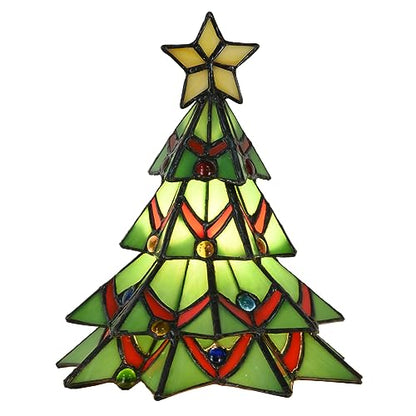 Tiffany Style Stained Glass Accent Table Lamp for Home Decor, Christmas Tree, 7.5 inch