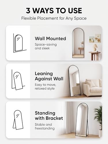 58 Inch Full Length Arched Mirror with Aluminum Frame - Black - Novlux Variation