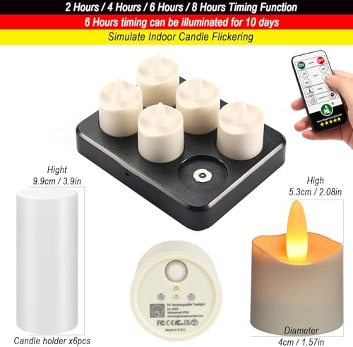 Yellow Flameless Candles with Remote & Rechargeable Waterproof Battery - 6pcs