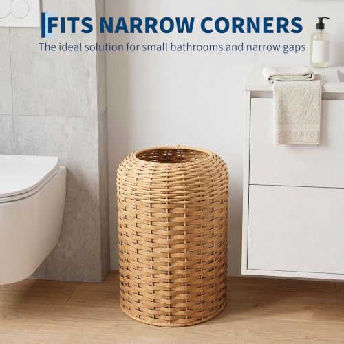 Garvee Wicker Trash Can - Small Bathroom Waste Bin with Double Layer - Brown