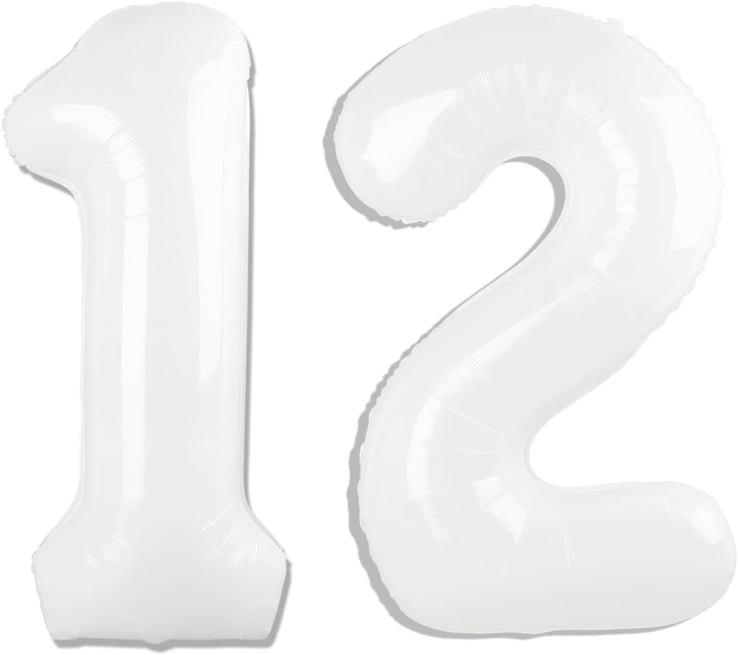 Number 12 Balloon by Party Essentials - 40 Inch White Birthday Decoration for 12th Birthday Celebration