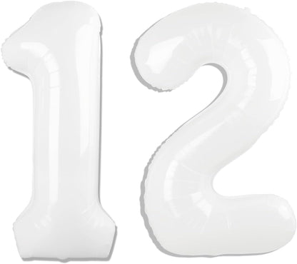Number 12 Balloon by Party Essentials - 40 Inch White Birthday Decoration for 12th Birthday Celebration
