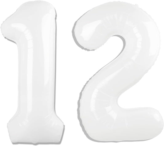 Number 12 Balloon by Party Essentials - 40 Inch White Birthday Decoration for 12th Birthday Celebration