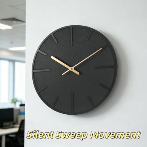 Wall Clock 12 Inch Diameter Black Wooden Dial Silent Quartz Movement - Black / 12 Inch